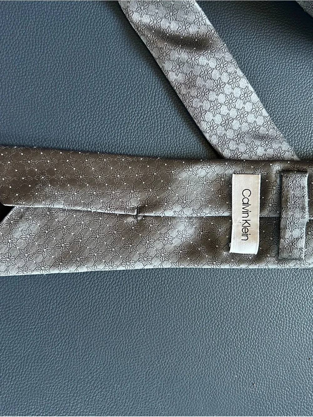 Calvin Klein Grey Geometric Silk Tie with Subtle Dot Motif